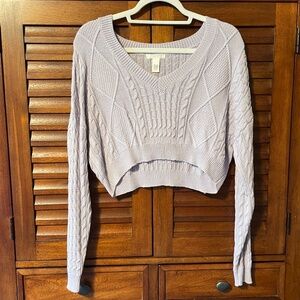 Full Tilt Light Purple Cable Knit Cropped Sweater